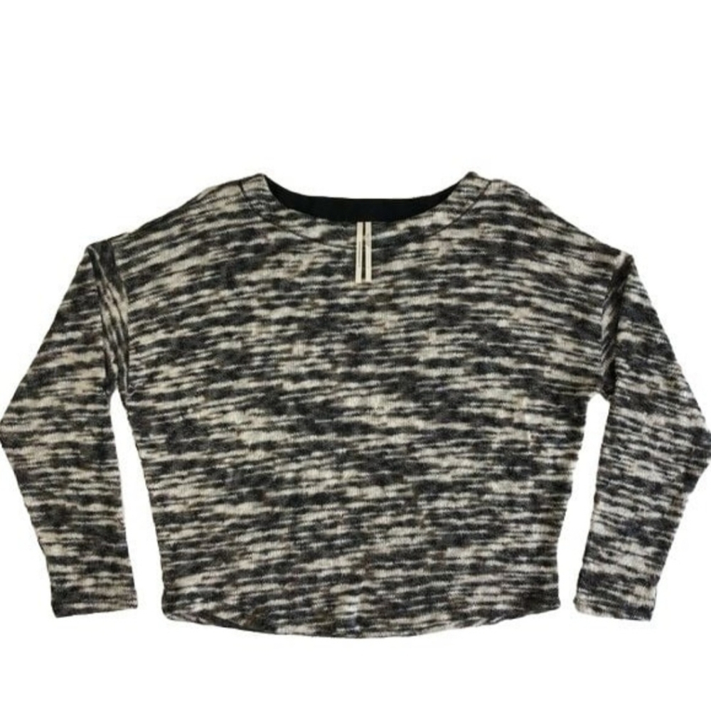Anthropologie Womens Knit Crewneck Pullover Sweater Black White Brown Large